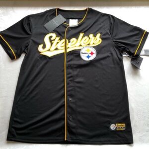 NFL Pittsburgh Steelers Black/Yellow Football Jersey Men’s Size L  Button-Down